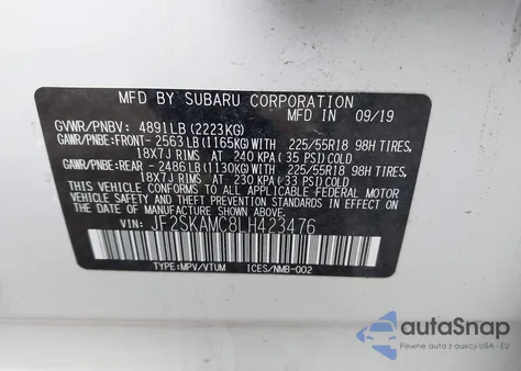 2020 Subaru Forester Sport from USA, damaged, VIN JF2SKAMC8LH423476